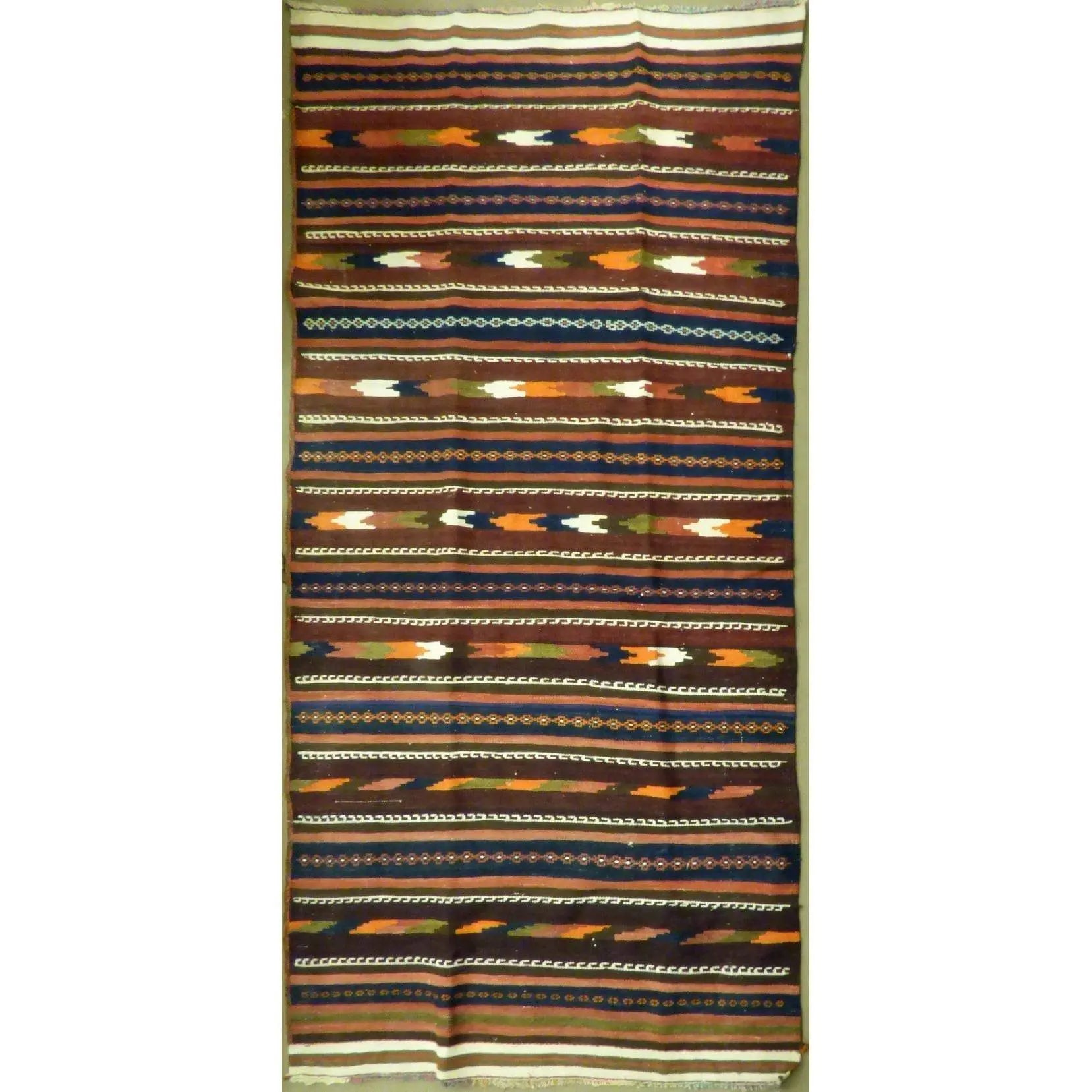 One Of The Kind Authentic Hand-Knotted Sanandaj Vintage Kilim 10'3" X 4'6"